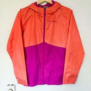 Columbia Girls XL Orange Purple Hooded Rain Jacket Coat